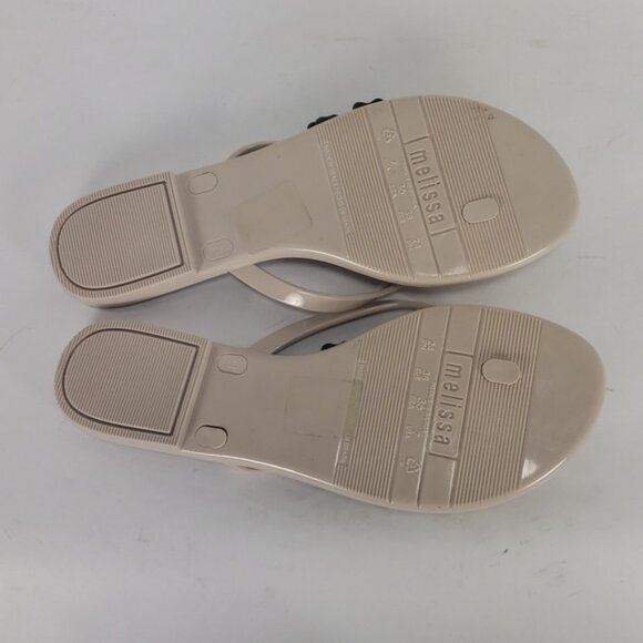 NEW MELISSA HARMONIC BLACK FLOWER BEIGE JELLY FLIP FLOP THONG SANDALS WOMEN'S 7 - Picture 12 of 15
